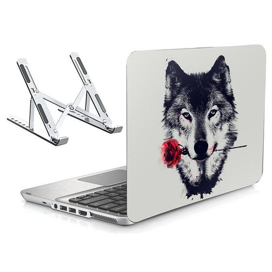 Imagem de Adesivo Notebook 13,3" Wolf Lobo Rosa e Suporte