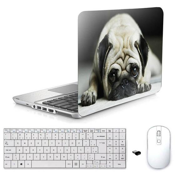 Imagem de Adesivo Notebook 17" Pug Dog Teclado Mouse Branco