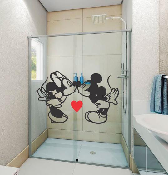 Imagem de Adesivo P/ Box Vidro Mickey E Minnie Romântico Banheiro 100x64cm