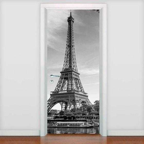 Imagem de Adesivo Para Porta Torre Eiffel Preto E Branco-63X210Cm