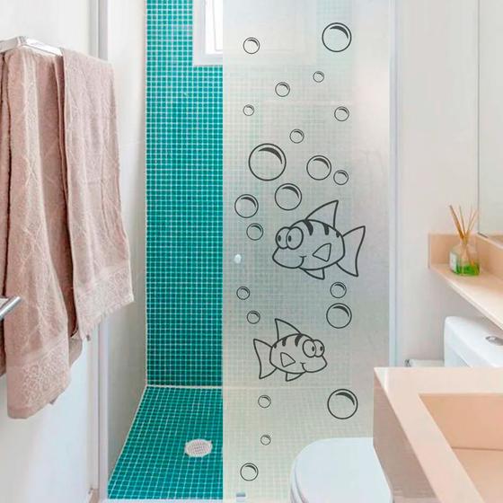Adesivo Para Vidro Box Banheiro Jateado Decorado Peixinho Prova D'agua ...