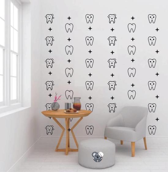 Imagem de Adesivo Parede Consultório Dentinhos 10cm (50 Unid)