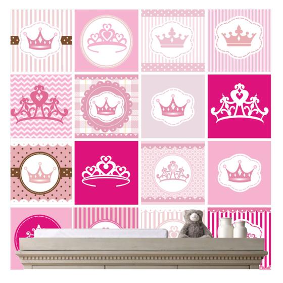 Imagem de Adesivo Princesa Menina Azulejo Coroas Rosa Infantil M09