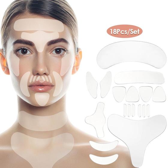 Imagem de Adesivo Silicone Anti-Rugas 18 Pçs Rosto Testa Busto Pescoço