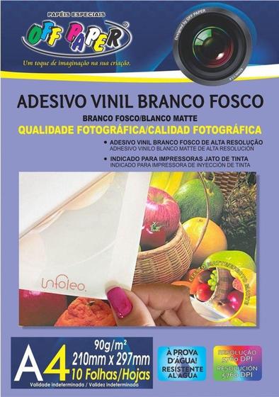 Imagem de Adesivo Vinil Imprimível A4 90g Branco Fosco 10 Folhas - Off Paper