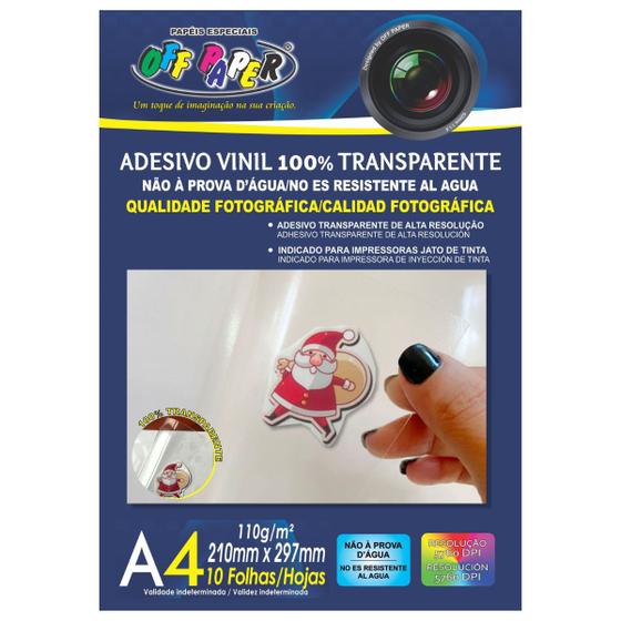 Imagem de Adesivo Vinil Transparente A4 110G  Impressão Jato De Tinta