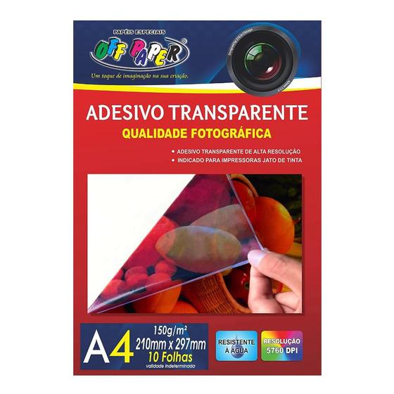Adesivo Vinil Transparente A4 Off Paper Jato de Tinta 10Fls - Papéis ...