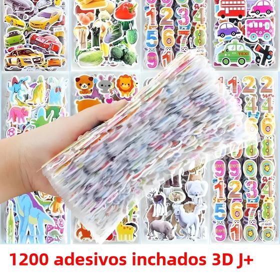 Imagem de Adesivos 3D Inchados para Crianças - 40 Folhas com Desenhos Animados Sortidos