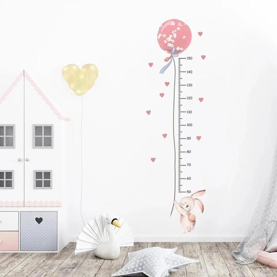 Imagem de Adesivos de Parede com Balão de Coelho Rosa - 2 Peças para Decoração de Quarto Infantil