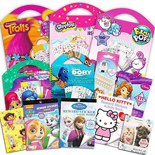 Imagem de Adesivos para meninas crianças crianças conjunto final ~ Pacote inclui 11 pacotes de adesivos com mais de 1800 adesivos com Disney Frozen, Minnie Mouse, Hello Kitty e mais (Girl Stickers,Party Favors)