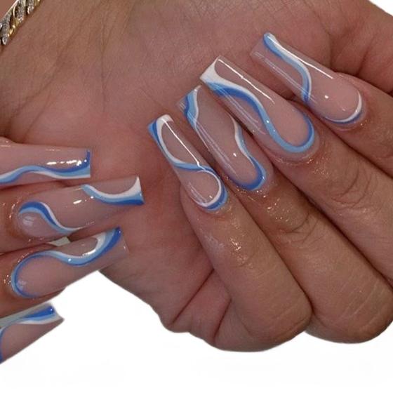 Imagem de Adesivos para Unhas Ondulados - 2 Unidades (Azul e Branco)