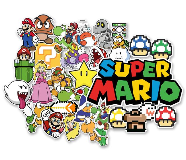 Imagem de Adesivos Super Mario Nintendo Game Notebook Mala Stickers Carro Moto Kit 29unid.