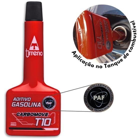 Imagem de Aditivo Descabonizante Carbomove T10 Tirreno Gasolina Aplicação no Tanque de combustível limpeza manutenção bicos de injeção câmara de combustão