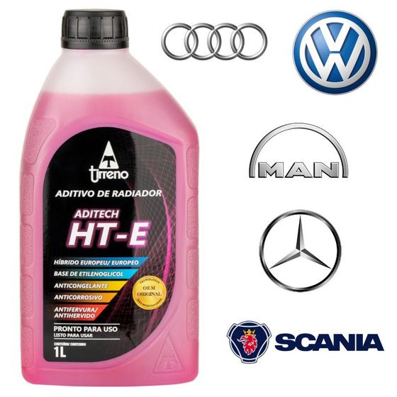 Imagem de Aditivo Radiador Híbrido HT-E Lilás Rosa Pronto Uso Líquido Arrefrecimento Original Tirreno Homologado VW Volkswagen Audi Mercedes Bens Scania MAN