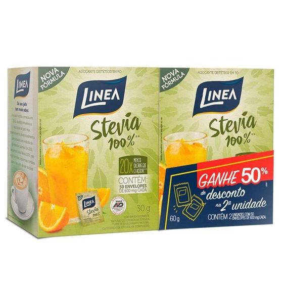 Adoçante Linea Stevia Pó Sache 6g - 2 Embalagens com 50 Unidades Menor preço em Adoçante Linea Stevia Pó Sache 6g - 2 Embalagens com 50 Unidades