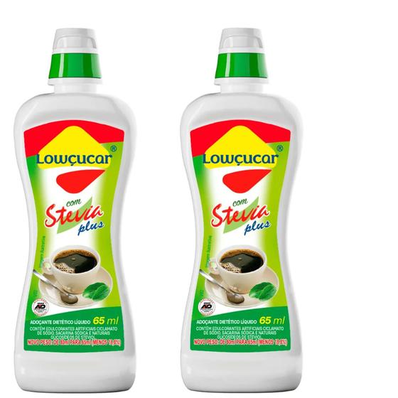 Imagem de Adoçante Lowçucar Plus Stevia Líquido 65Ml  Kit 2 Unidade