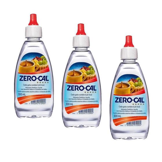 Imagem de Adoçante Zero Cal Sacarina Liquido 100Ml Kit 3