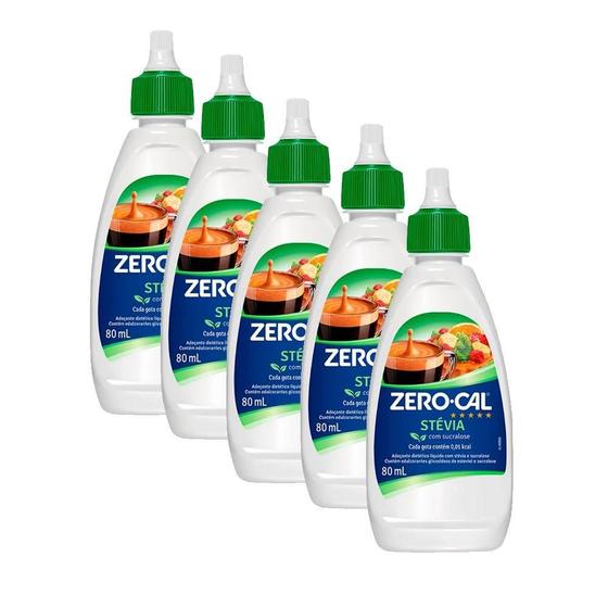 Imagem de Adoçante Zero Cal Stévia Liquido 80Ml Kit 5