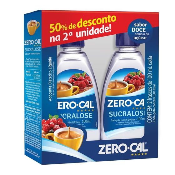 Adoçante Zero-Cal Sucralose Líquido 100ml - Embalagem com 2 Unidades Menor preço em Adoçante Zero-Cal Sucralose Líquido 100ml - Embalagem com 2 Unidades