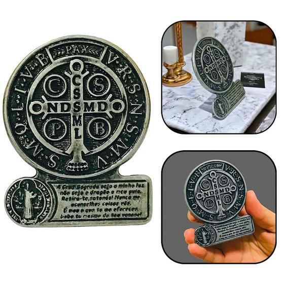 Imagem de Adorno Medalha de São Bento de Mesa Metal Prateado