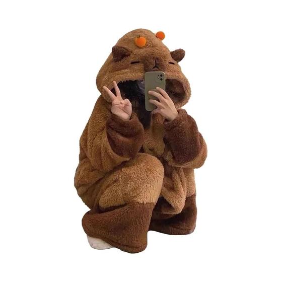 Imagem de Adulto Inverno Capivara Cosplay Kigurumi Unicórnio Macacão Anime Camisola Pijamas De Halloween