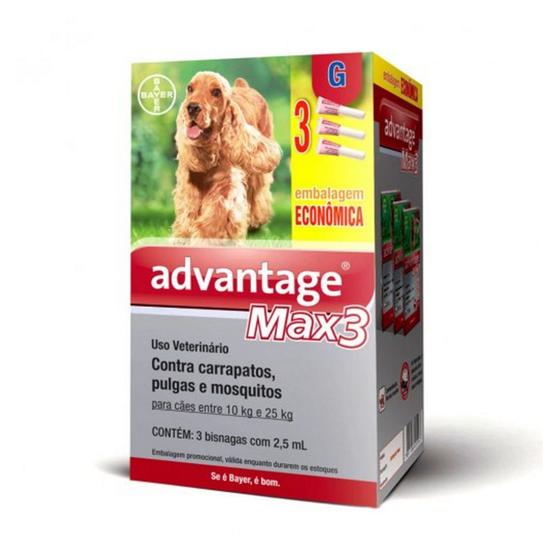 Imagem de Advantage Max3 Cães 10 A 25kg Combo 3 Pipetas