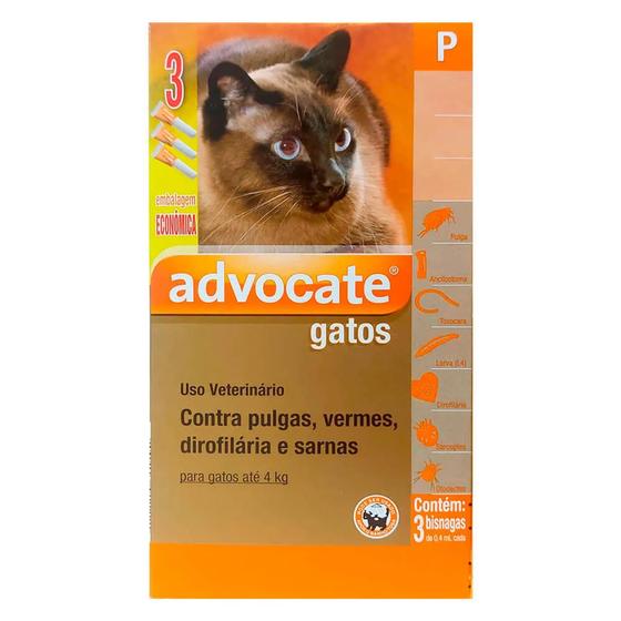 Imagem de Advocate Antipulgas para Gatos até 4 kg 0,4 ml - Combo 3 Unidades - Bayer