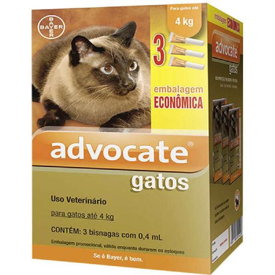 Imagem de Advocate Antipulgas para Gatos até 4 kg 0,4 ml - Combo 3 Unidades