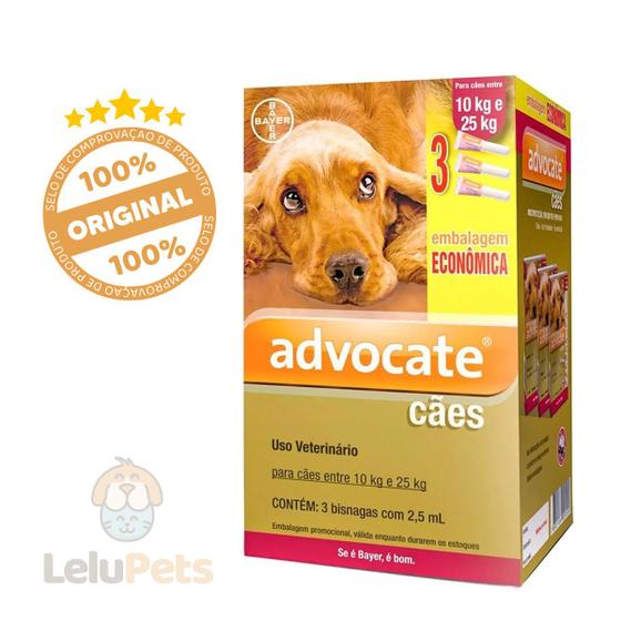 Imagem de Advocate Elanco Antipulgas para Cachorro 10 à 25kg Kit com 3