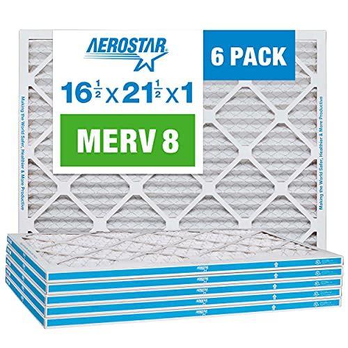 Imagem de Aerostar 16 1/2 x 21 1/2 x 1 MERV 8 Filtro de Ar Plissado, Filtro de Ar do Forno AC, 6 Pacote (Tamanho Real: 16 1/2"x21 1/2"x3/4")