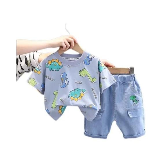 Imagem de Agasalho Infantil Dinossauro - Camiseta e Shorts Jeans para Meninos (1-5 anos)