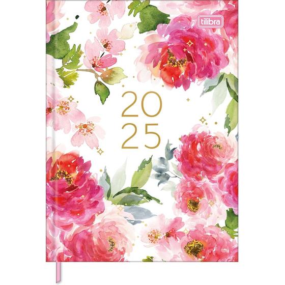 Imagem de Agenda Costurada Diária Feminina Floral 2025 Tilibra 12x16 cm