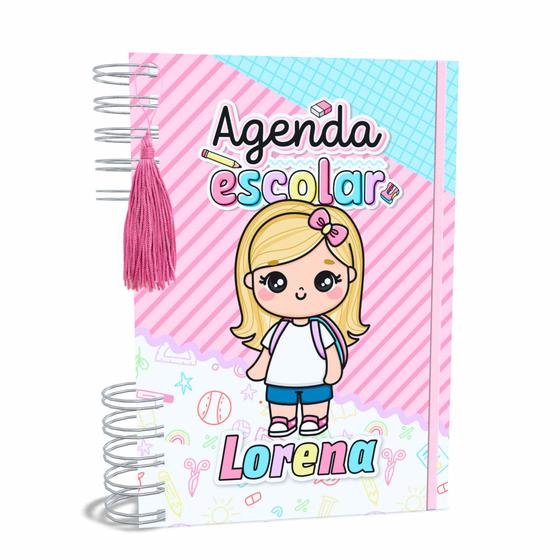 Imagem de Agenda Escolar Capa Dura 2024 A5 Menina 001 com Elástico, Tassel e Bolso