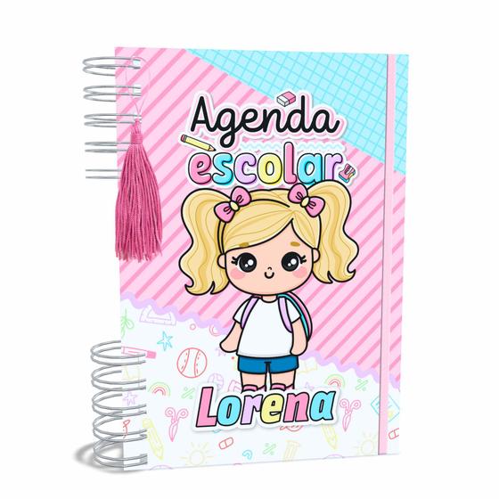 Imagem de Agenda Escolar Capa Dura 2024 A5 Menina 002 com Elástico, Tassel e Bolso