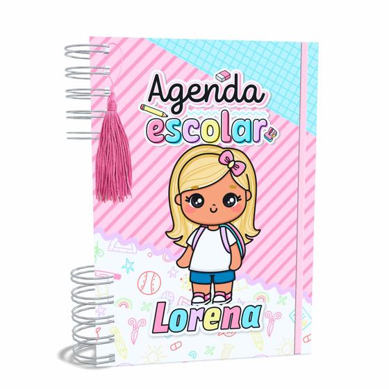 Imagem de Agenda Escolar Capa Dura 2024 A5 Menina 003 com Elástico, Tassel e Bolso