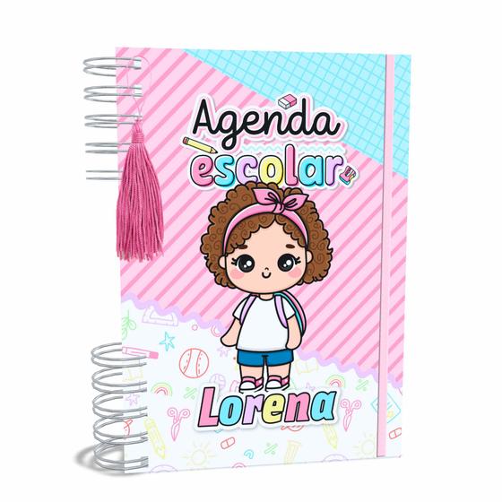 Imagem de Agenda Escolar Capa Dura 2024 A5 Menina 007 com Elástico, Tassel e Bolso