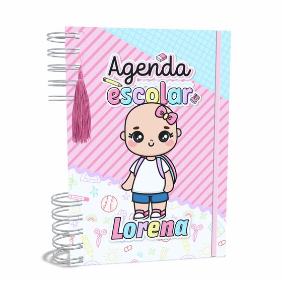 Imagem de Agenda Escolar Capa Dura 2024 A5 Menina 007 com Elástico, Tassel e Bolso