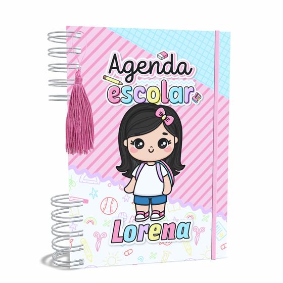 Imagem de Agenda Escolar Capa Dura 2024 A5 Menina 010 com Elástico, Tassel e Bolso