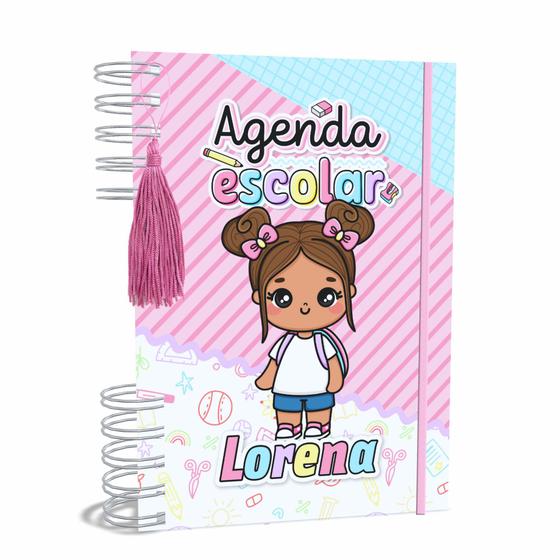 Imagem de Agenda Escolar Capa Dura 2024 A5 Menina 013 com Elástico, Tassel e Bolso