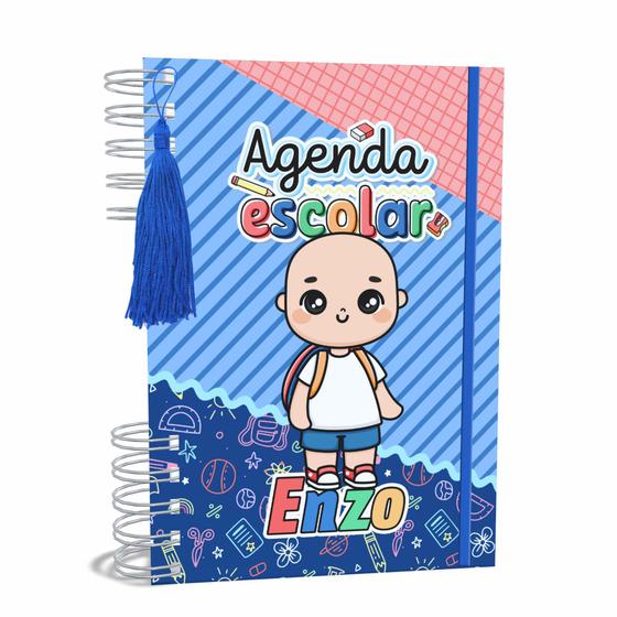 Imagem de Agenda Escolar Capa Dura 2024 A5 Menino 010 com Elástico, Tassel e Bolso