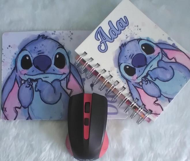 Imagem de Agenda Permanente + Mause Pad Personalizado Stitch Aquarela Com Seu Nome