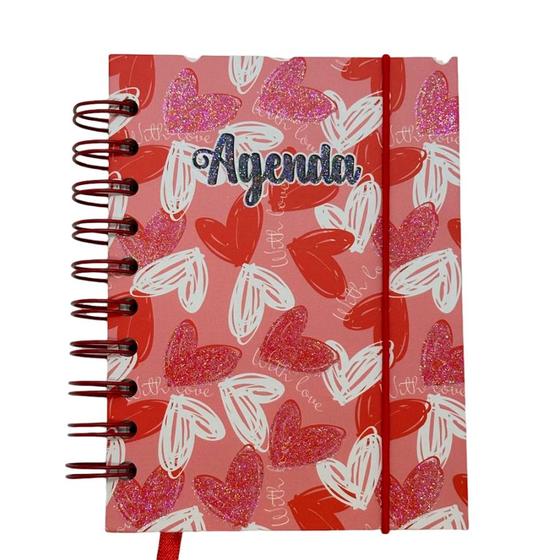 Imagem de Agenda Permanente Rosa com Corações - 160 Folhas - 13x15,1cm - 1 unidade - Rizzo