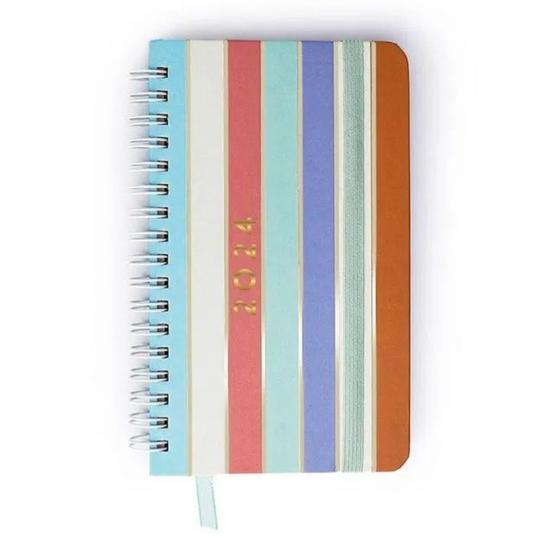 Imagem de Agenda planner wire o 2024 pastel block sport semanal office 15,5x9 listras