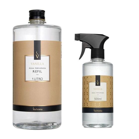 Imagem de Agua Perfumada Tecidos + Refil 1 Litro vanilla Via Aroma