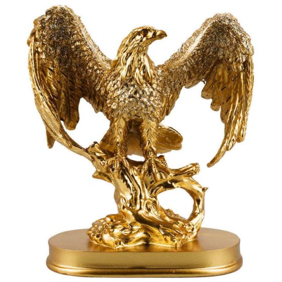 Imagem de Águia Asas Dobradas Resina 17cm Enfeite Escultura Decorativa Dourada QMH881405-48