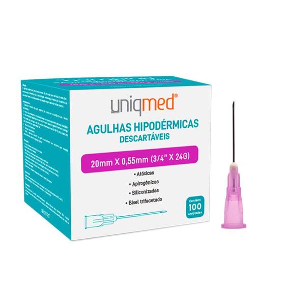 Imagem de Agulha 20 x 0,55mm (24G x 3/4) Estéril c/100 Un. Uniqmed