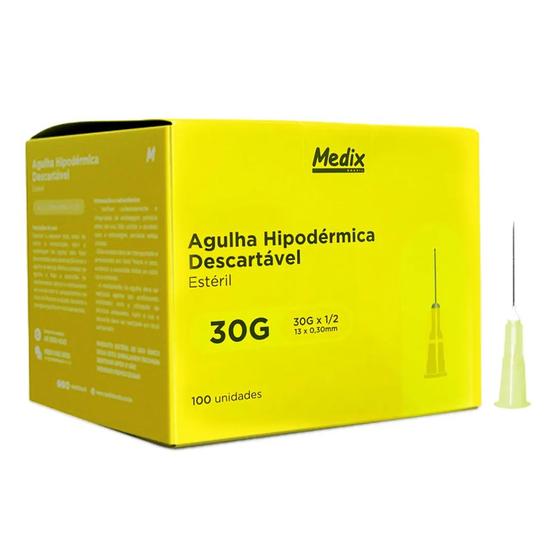 Imagem de Agulha 30 G Descartável 13 x 0,30 Amarela (MEDIX) - 100 Unidades