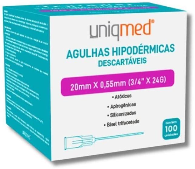 Imagem de Agulha Descartável 20X0,55Mm 24G X 3/4 100 Un. - Uniqmed