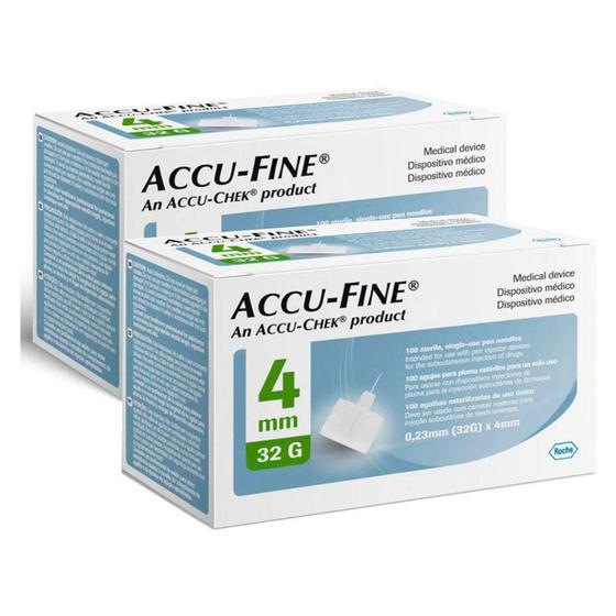 Imagem de Agulha Descartável Accu-Fine 4mm 32G com 100 Unidades  Kit com duas unidades - Accu-Chek