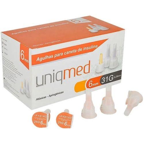 Imagem de Agulha para Caneta 6mm 31g 0,25mm Caixa com 100 Unidades Uniqmed